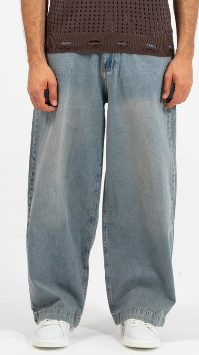 Men’s Light Blue Washed Wide-Leg Jeans