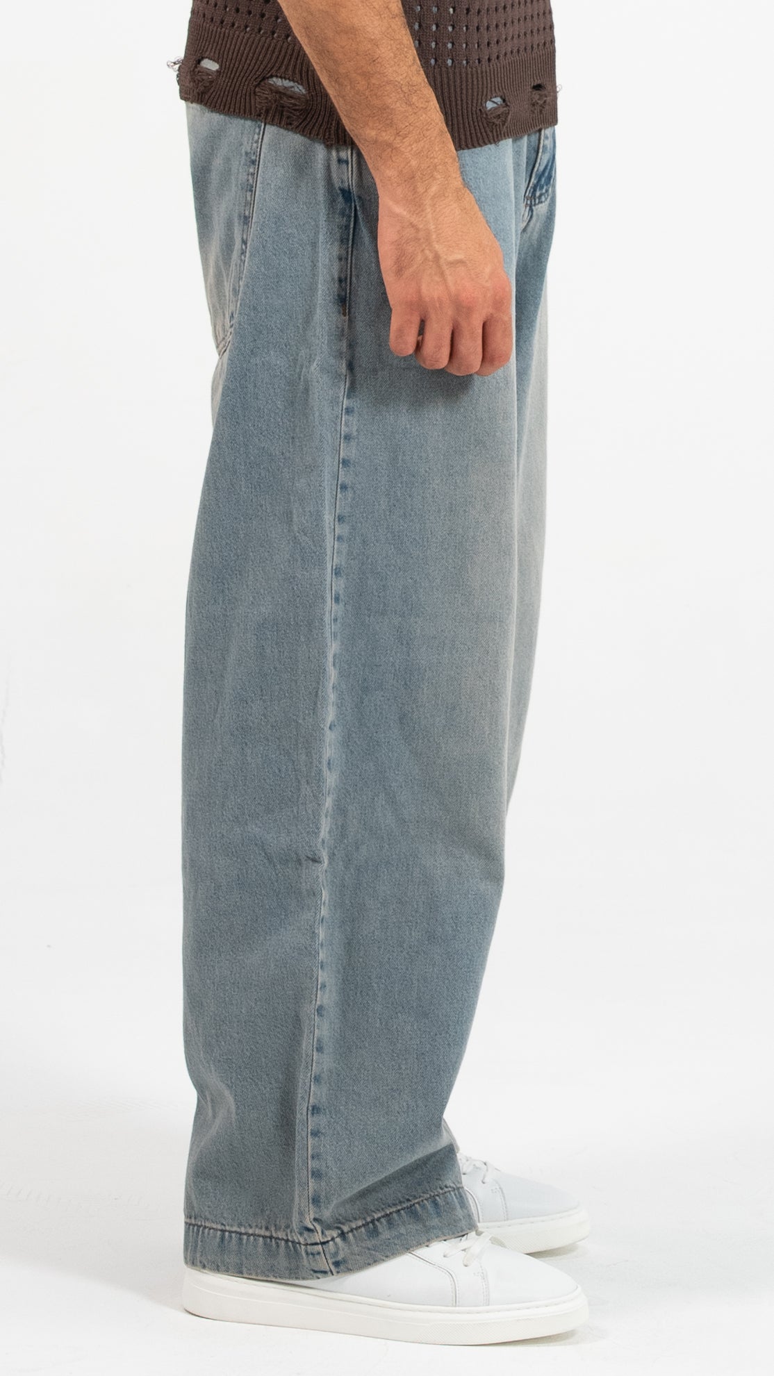 Men’s Light Blue Washed Wide-Leg Jeans
