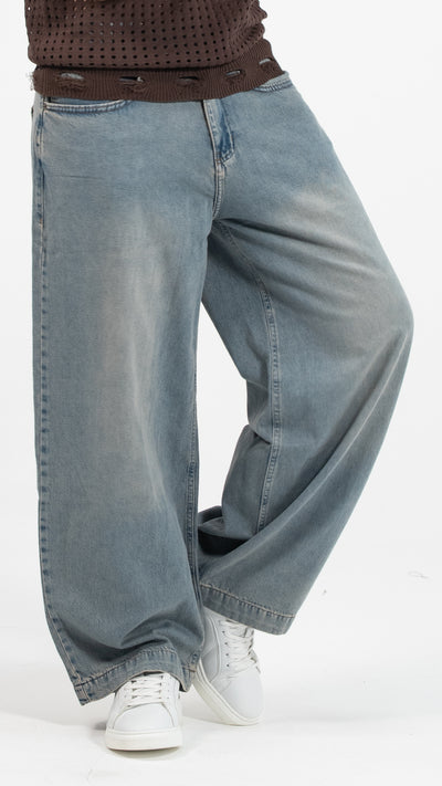Men’s Light Blue Washed Wide-Leg Jeans