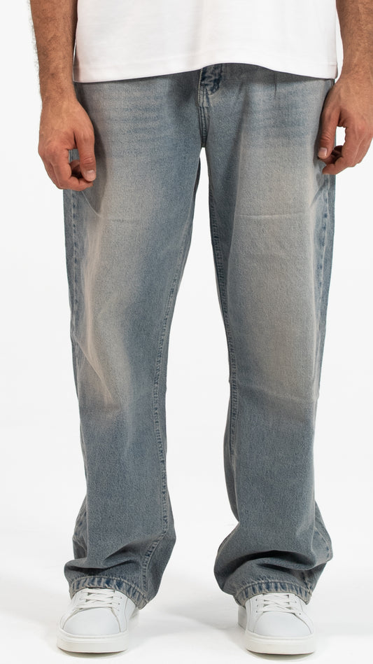 Men’s Light Blue Washed Wide-Leg Jeans