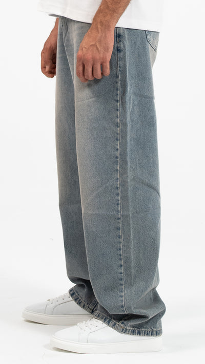 Men’s Light Blue Washed Wide-Leg Jeans