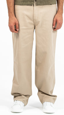 Men’s Beige Wide-Leg Cotton Trousers