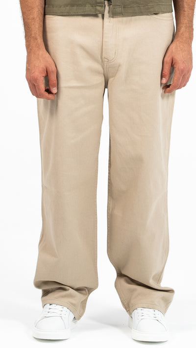 Men’s Beige Wide-Leg Cotton Trousers